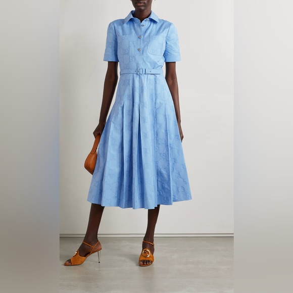 GUCCI
Belted pleated cotton Oxford-jacquard midi dress IT42 = US6 - Picture 1 of 11